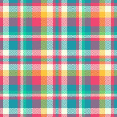 Dikensiz dokuyu, şık tartan tekstil vektörünü göster. İnternet kumaş ekose arka plan deseni kırmızı ve cyan renk paleti.
