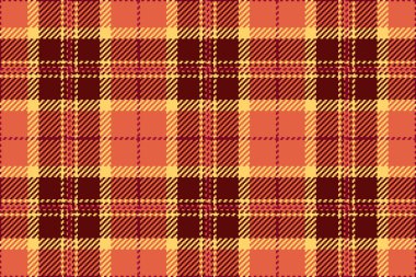 Özelleştirilebilir dikişsiz ekose desen, makaralı tartan dokusu. Kırmızı ve kehribar renk paletinde düzenli kumaş tekstil arkaplan vektörü.