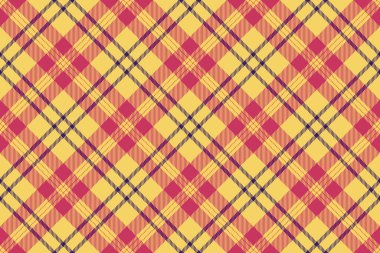 Delikanlı dokusu kusursuz, doku katranlı geçmiş taraması. Sarı ve kırmızı renk paletinde şenlikli vektör ekoseli tekstil deseni.