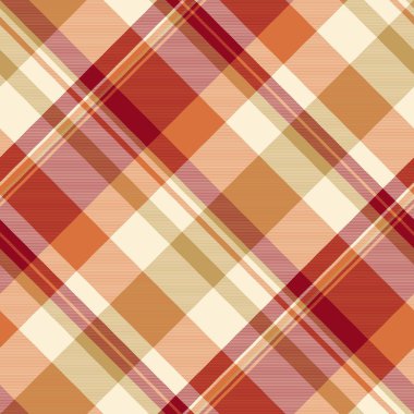 Yatak düzeni, tekstil, romantizm dokusu, ekose kumaş. Papaya kırbacında ve turuncu renk paletinde torba arkaplan dikişsiz vektörü.