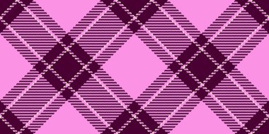 Teri vektör dokusu kontrolü, kareli kumaş koleksiyonu. Pembe ve koyu renk paletinde küçük tartan desenli tekstil..