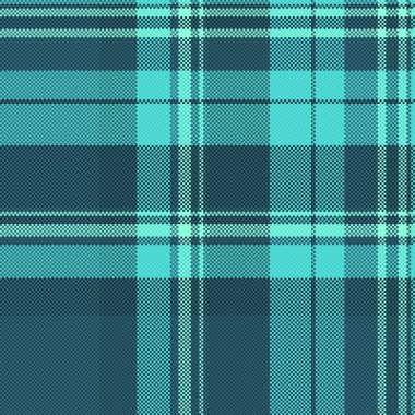 Zarif tartan ekoseli, arkaplan kumaşı karışımı. Cyan ve teal renk paletinde podyum doku vektör deseni denetimi.