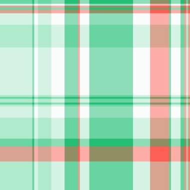Modern ekose desenli. Taze yeşil, kırmızı ve beyaz renklerde soyut geometrik tasarım temiz ve çok yönlü bir zemin oluşturuyor. Arkaplan, kumaş veya dijital sanat için kullan.