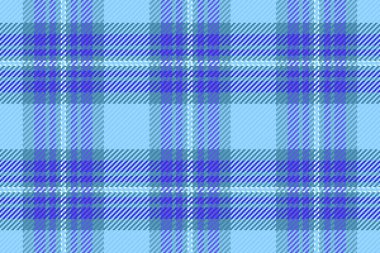 Kumaş desen kontrolü, sonsuz vektör tekstil dokusu. Cyan ve çivit rengi palette ekoseli gençlik arkaplanı.