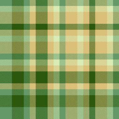 İrlanda desenli kusursuz arka plan, pahalı tekstil kumaşlı ekose kumaş. Yeşil ve kehribar renk paletinde soyut vektör dokusu denetimi.