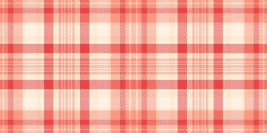 Kusursuz arka plan vektörü, minimalist desenli ekoseli kontrol. Kırmızı ve açık renk paleti ile tartan kumaş dokusu boyutu.