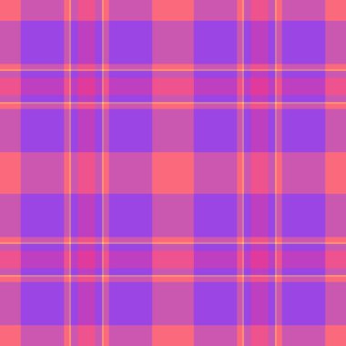 Endüstri kumaş geçmişini, ekoseli kumaş kalıplarını kontrol ediyor. Pembe ve mor renk paletinde kumaş dokusu tartan tekstil vektörü.
