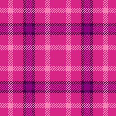 Resmi kumaş vektör arkaplanı, kendine özgü tekstil ekose. Pembe ve koyu renk paleti ile kusursuz desenli tartan denetimi iste.