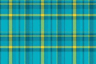 Mavi şablon kumaş, temel dikişsiz doku tekstili. Temiz arka plan ekose vektör tartan Cyan ve floresan mavisi renk paleti.