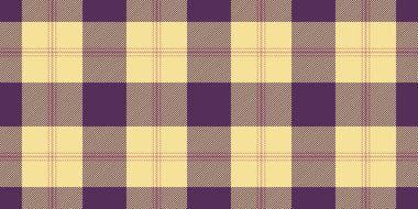 Kumaş desenli vektör, düzenlenebilir tekstil arkaplan tartanı. Zarif ekoseli kumaş. Sarı ve mor renk paletinde..
