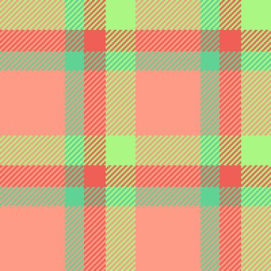 Yatay kontrol dokusu, 70 'lerin tartan vektörü. Kırmızı ve yeşil renk paleti ile kaplanmış ekosesiz tekstil dokusu.