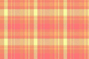 Deko vektör dokusunu kontrol et, defter desensiz ekose. İskoçya arkaplan kumaşı turuncu ve kırmızı renk paleti ile ekose kumaş.