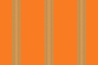 Kalıtsal model vektör şeridi, dikey tekstil dokusu örneği. Bonsal arkaplan kumaşı turuncu ve pastel renk paletinde dikişsiz çizgiler.