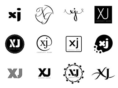 XJ logo şirketi şablonu. X ve J harfleri logoti. Tasarım elemanları ile farklı klasik serif harfleri ve modern kalın metin ayarla. İlk yazı tipi tipografisi. Koleksiyon trend iş kimliği.