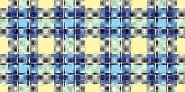 Yırtık pırtık tekstil vektörü, rahat kumaş katran deseni. Mavi ve sarı renk paletinde kenarsız ekose arkaplan deseni.