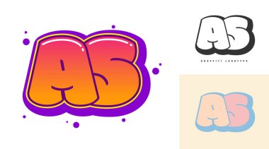 Festival ya da parti için AS logo tasarımı. İlk harf A ve graffiti stili. Yazı tipi tipografisinin yaratıcı modern harfleri. Modayı takip eden logotlar ya da kimlikler. Vektör illüstrasyonu.