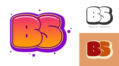 Festival ya da parti için BS logo tasarımı. İlk harf B ve graffiti stili. Yazı tipi tipografisinin yaratıcı modern harfleri. Modayı takip eden logotlar ya da kimlikler. Vektör illüstrasyonu.