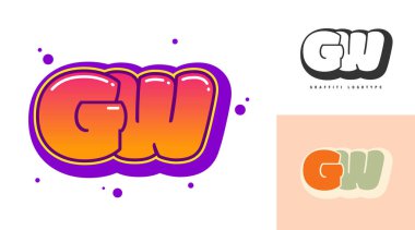 Festival ya da parti için GW logo tasarımı. Graffiti tarzında G ve W harfleri. Yazı tipi tipografisinin yaratıcı modern harfleri. Modayı takip eden logotlar ya da kimlikler. Vektör illüstrasyonu.