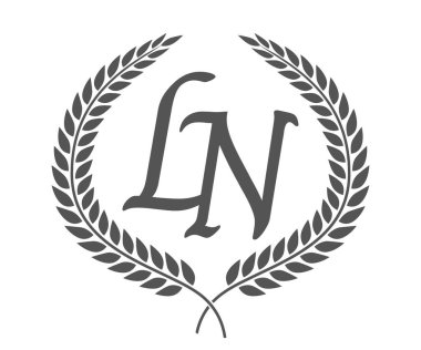 İlk harf L ve N, LN monogram logo tasarımı defne çelengi. Kaligrafi yazı tipli lüks amblem.