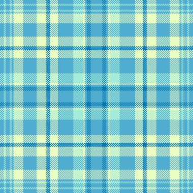 Tartan vektörünü aç, düzensiz arkaplan dokusu. Cyan ve açık renk paletinde meşhur kumaşsız ekoseli kumaş..
