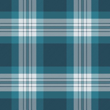 Tartan kumaş dokusu, ilahi vektör ekose kontrolü. Cyan ve koyu renk paletinde halk desenleri pürüzsüz arkaplan tekstili.