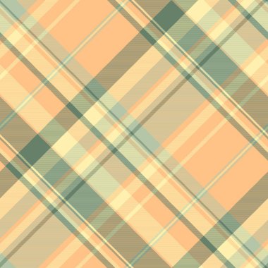 Ceket dikişsiz tekstil dokusu, tekrarlayan vektör arka plan ekoseli. Rahatla Pastel ve turuncu renk paletindeki kumaş tartan desenlerini kontrol et.