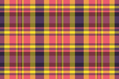 Zor vektör kontrolü kumaş, İspanyol desenli ekose kumaş. Tekstil arkaplanını kırmızı ve mor renklerle renklendirin.