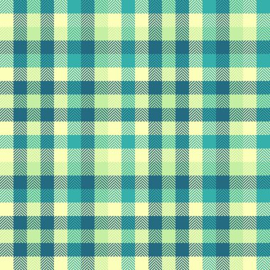 Web sitesi kumaş dokusu, dekoratif ekoseli kontrol vektörü. Kovboy tekstil tartan deseni ışık ve cyan renk paletinde pürüzsüz..