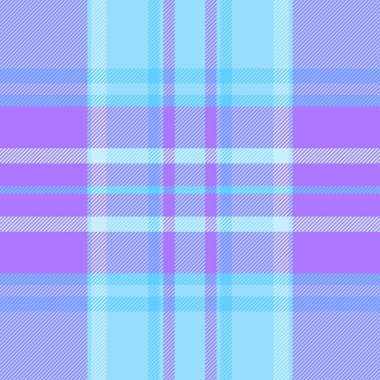 Sert doku dokusu, geometrik tartan vektör ekoseli. Cyan ve morumsu renk paletinde arkaplan arkaplan deseni pürüzsüz tekstil.