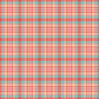 Damalı ekose desenli vektör, eski desensiz arka plan. Tekstil kumaşı kırmızı ve turuncu renklerde kontrol et..