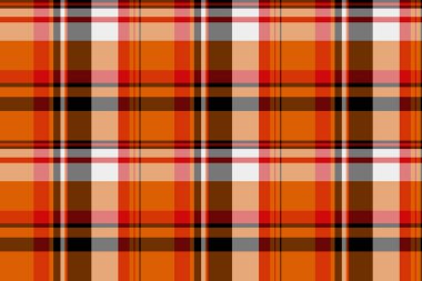 Rastgele arka plan tekstil ekoseli, dikişli kumaş taşıyıcısı. Turuncu ve kırmızı renk paleti ile tartan dokusunu kontrol et..