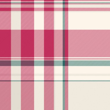 Dikensiz kumaş, eski ekose kumaş. Kırmızı ve eski dantel renk paletinde plank tartan vektör deseni.