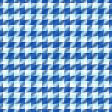 Prodüksiyon ekose desenli arka plan, Viktorya tekstil kontrol vektörü. Piknik kumaşı, mavi ve açık renk paletinde kusursuz desen..