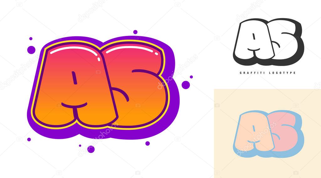 AS logo design for festival or party. Initial letter a and s in graffiti style. Creative modern lettering company name of font typography. Kids trendy logotype or identity. Vector illustration.