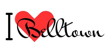 Belltown Seattle USA 'yı seviyorum. Kırmızı kalpli el yazısıyla yazılmış mektuplar. Yazılı t-shirt, afiş, poster, çıkartma veya etiket için modern tasarım harfleri.