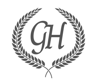 İlk harf G ve H, GH monogram logo tasarımı defne çelengi. Kaligrafi yazı tipli lüks amblem.