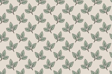 Bej arka planda stilize edilmiş yaprakların zarif, pürüzsüz deseni. Tekstil tasarımı, duvar kağıdı, ambalaj veya web sitesi geçmişi için mükemmel.