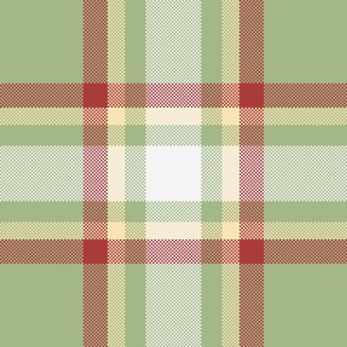 Ekose desenli, yeşil, kırmızı, krem rengi. Moda, dekor veya arka planlar için klasik tekstil tasarımı, gelenek ve konfor çağrıştırıyor.