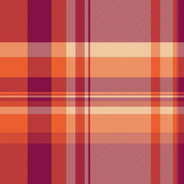 Rahatlama vektör ekose kumaş, izleyici tartan dokusu. Ayrıntılı desen arka plan turuncu ve pembe renk paleti ile kusursuz tekstil.