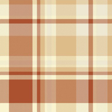 Detaylı bej ve kahverengi pikselli tartan deseni. Arka planlar, tekstil, moda veya eski dijital tasarımlar için kırsal doku. Çok yönlü, kusursuz..