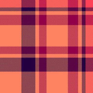 Grafik vektör arka plan kumaşı, süslemesiz tartan kontrolü. Resmi desen desenli ekose kumaş kırmızı ve pembe renk paleti.