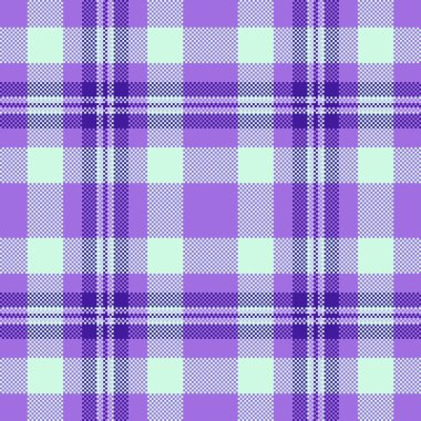 Mor ekose desenli. Klasik pikselleştirilmiş tartan tasarımı arka plan, tekstil veya grafik elementler için idealdir. Modern çekiciliğe sahip zamansız stil.