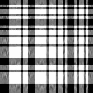 Klasik siyah-beyaz ekose desenli. Tekstil tasarımı, duvar kağıdı veya arka plan. Moda, ev dekorasyonu veya grafik tasarımı için zamansız biçim.