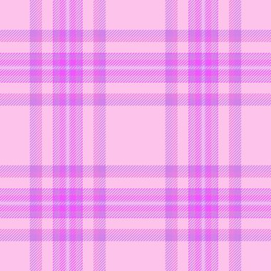 Sevgililer günü tekstil kumaşına, düzgün doku ekose vektörüne bakın. Mor ve açık renk paletinde kurdele tartan desensiz arkaplan.