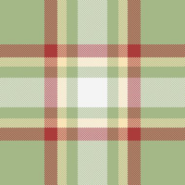 Ekose desenli, yeşil, kırmızı, krem rengi. Moda, dekor veya arka planlar için klasik tekstil tasarımı, gelenek ve konfor çağrıştırıyor.