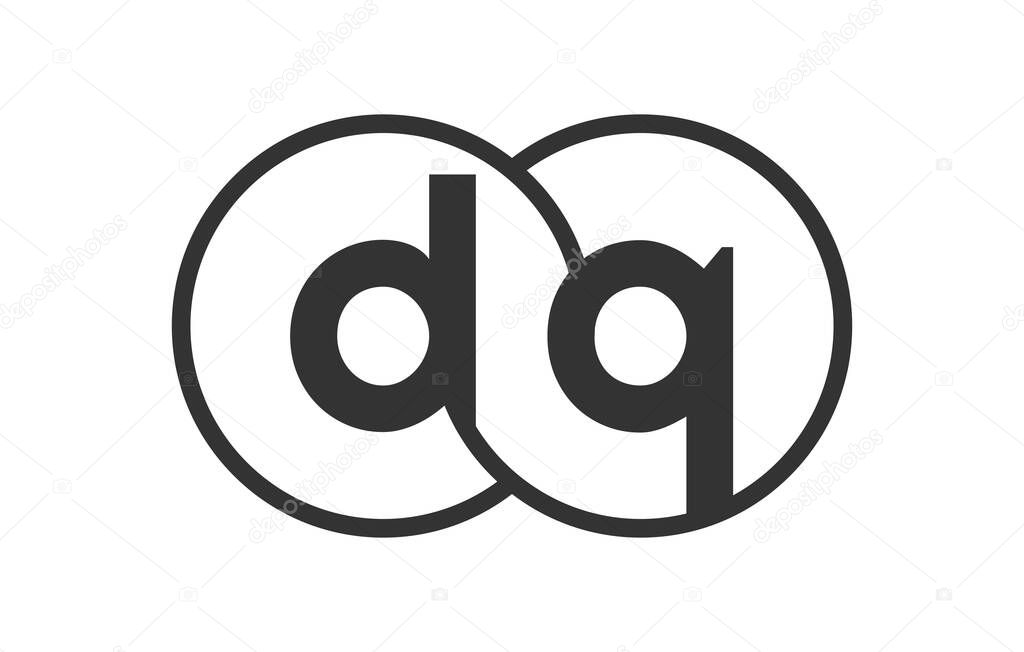 DQ business company emblem with outline rounds and letters d q. Logo template of two merged circles for brand identity, logotype. Vector Infinity symbol  and technology sign.