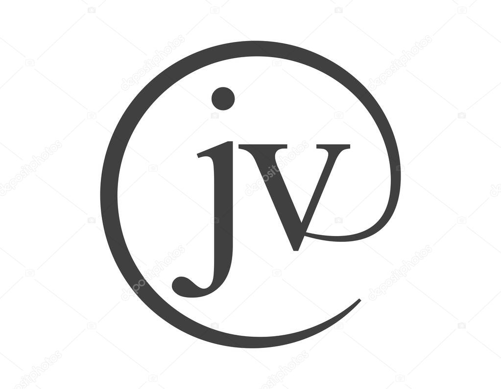 JV logo from two letter with circle shape email sign style. J and V round logotype of business company for brand identity.