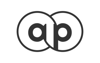 AP 'nin şirket amblemi ana hatları mermiler ve iki birleşmiş dairenin logo şablonu, marka kimliği, logoti. Vektör Sonsuzluk sembolü ve teknoloji işareti.