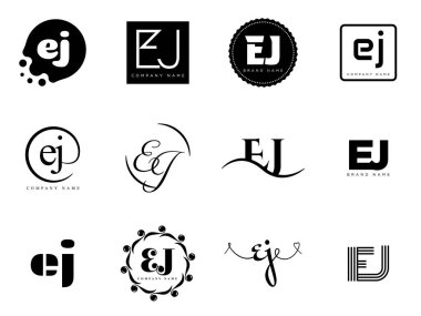 EJ logo şirketi şablonu. E harfi ve J logosu. Tasarım elemanları ile farklı klasik serif harfleri ve modern kalın metin ayarla. İlk yazı tipi tipografisi. Koleksiyon trend iş kimliği.