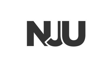 NJU logo tasarım şablonu güçlü ve modern kalın metinlerle. Basit ve minimal tipografi içeren ilk tabanlı vektör logosu. Modayı takip eden şirket kimliği markalar için ideal..